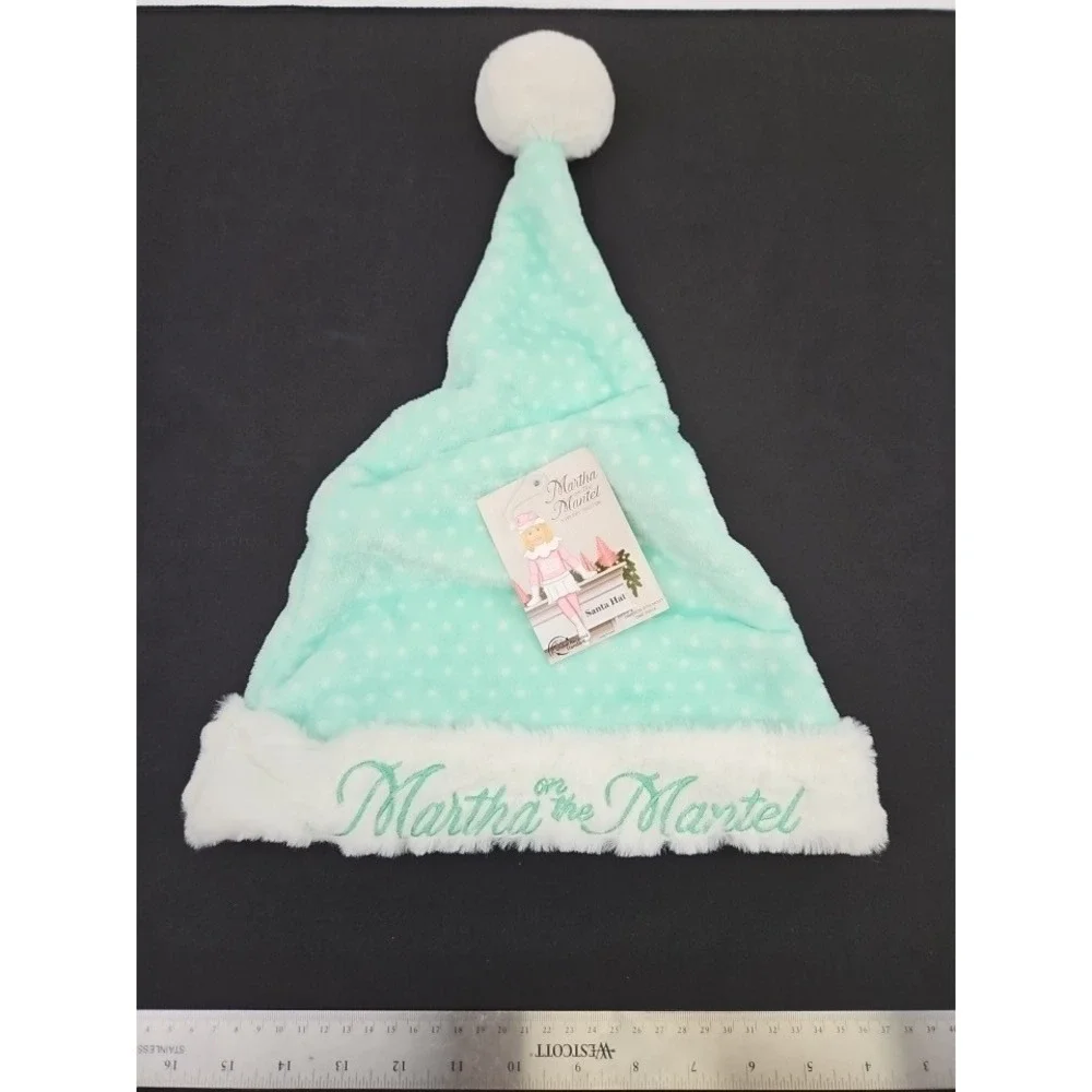 Martha on the Mantel Santa Hat Limited Edition‎ Green Polka Dot Faux Fur Holiday